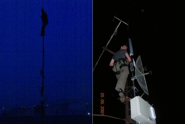 Prace nocne na masztach PORTALL Mieczysław Falkowski Internet radiowy WiFi w Świdwinie początki istnienia firmy PORTALL Mieczysław Falkowski